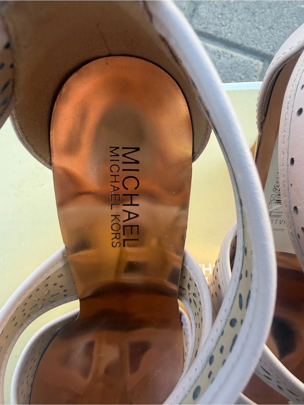 Michael Kors Blush Pink Perforated T-Strap Heels with Rose Gold Heel - Picture 9 of 10